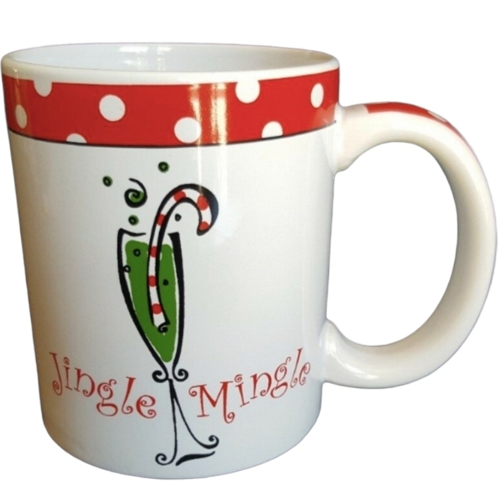 Christmas Coffee Mug Cup Holly Jolly Jingle Red polkadots *